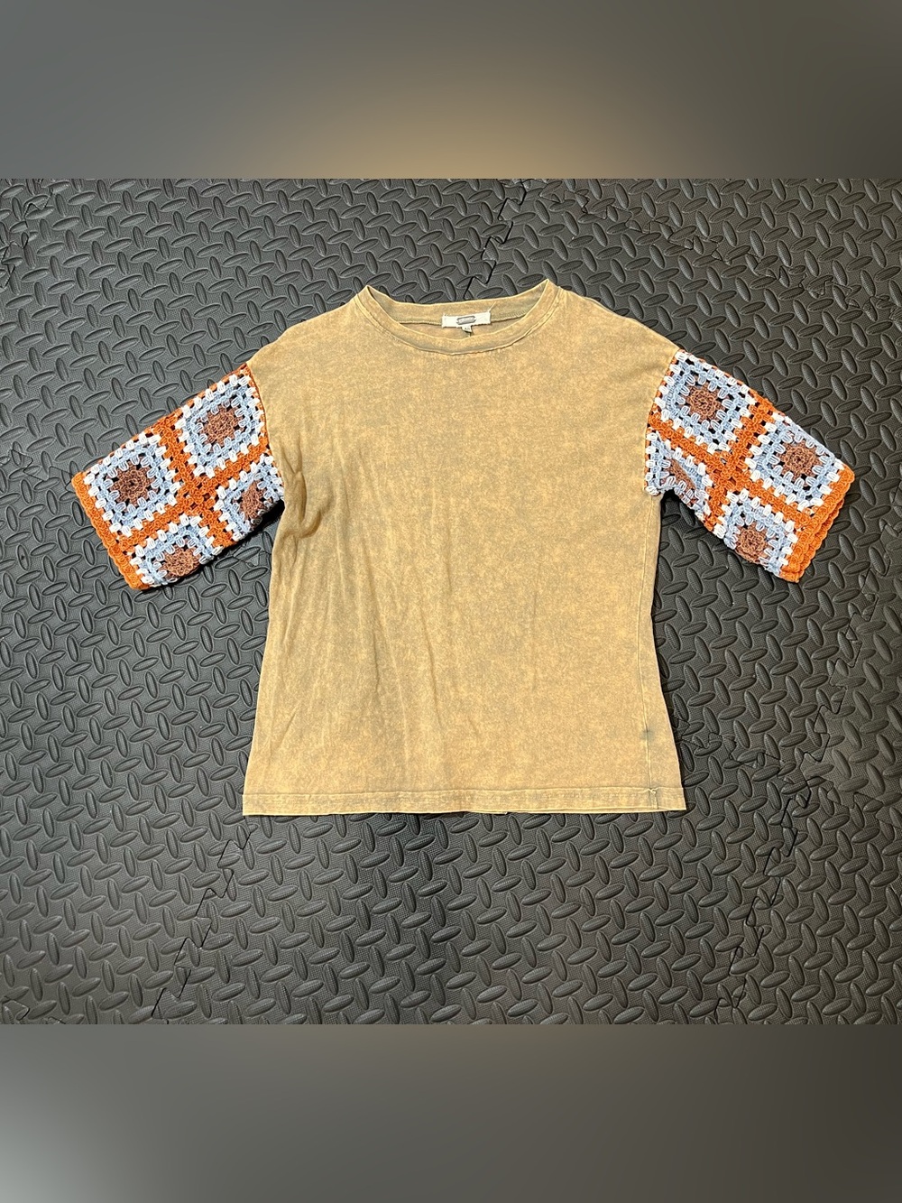 gimmicks by BKE Tan Mineral-Wash Tee with Crochet Short Sleeves